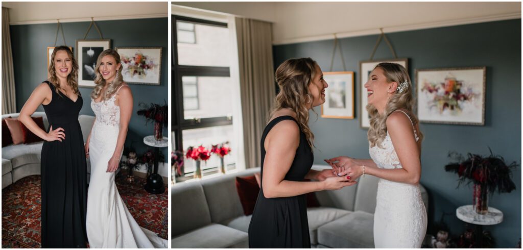 sisters on her wedding day at The Perry Lane in Savannah Georgia