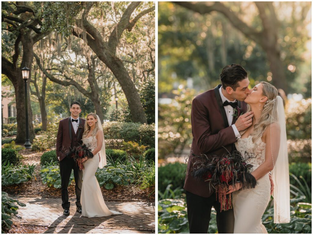 Bride and groom portraits in Chippewa Square