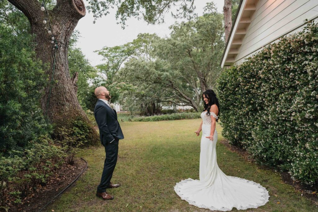 chapel by the sea tybee island first look bride waiting