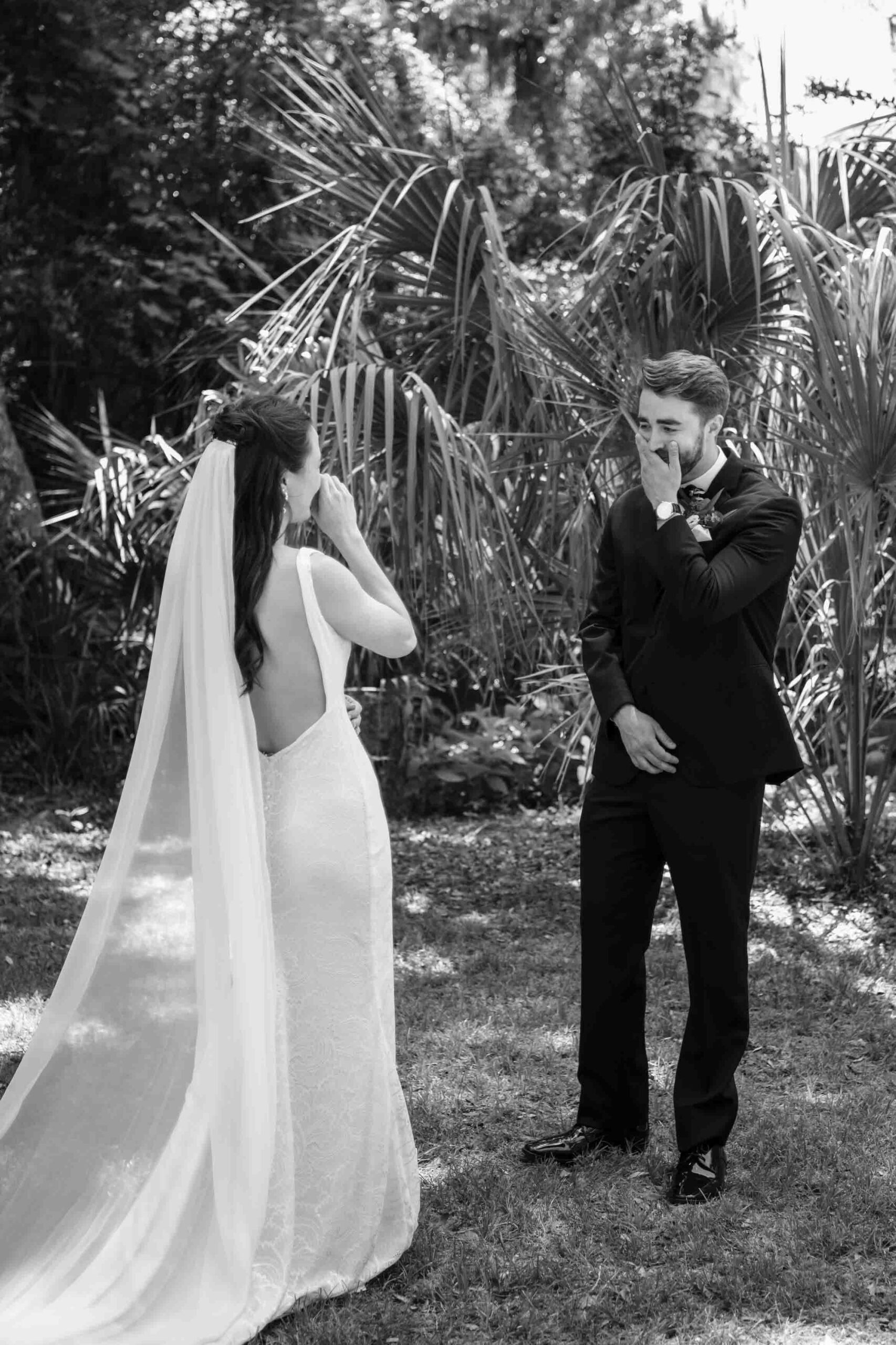 Groom truns to see his awaiting bride for their First Look.