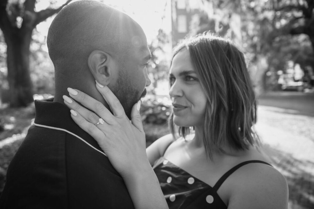 Glaring into his eyes after she said yes to his surprise proposal in Savannah Georgia.